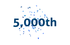 5,000th text with small confetti shapes on a white background.