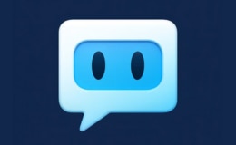Blue speech-bubble chatbot icon on a dark blue gradient background