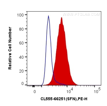 Flow cytometry (FC) experiment of A431 cells using CoraLite®555-conjugated 14-3-3 Sigma Monoclonal an (CL555-66251)