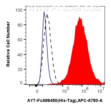 FC experiment of Transfected HEK-293T using AY7-FcA98450 Flow cytometry (FC) experiment of Transfected HEK-293T cells using FcZero-rAb® APC-Cyanine7 Anti-6*His, His-Tag Rabbi (AY7-FcA98450)