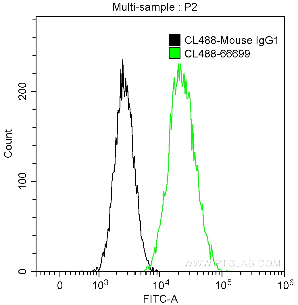 Flow cytometry (FC) experiment of NIH/3T3 cells using CoraLite® Plus 488-conjugated ACE2 Monoclonal anti (CL488-66699)