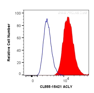 Flow cytometry (FC) experiment of A549 cells using CoraLite® Plus 555-conjugated ACLY Polyclonal anti (CL555-15421)