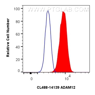Flow cytometry (FC) experiment of HeLa cells using CoraLite® Plus 488-conjugated ADAM12 Polyclonal an (CL488-14139)