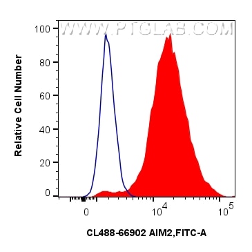 FC experiment of RAW 264.7 using CL488-66902 Flow cytometry (FC) experiment of RAW 264.7 cells using CoraLite® Plus 488-conjugated AIM2 Monoclonal anti (CL488-66902)