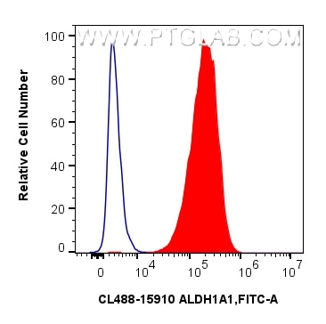 FC experiment of A549 using CL488-15910 Flow cytometry (FC) experiment of A549 cells using CoraLite® Plus 488-conjugated ALDH1A1 Polyclonal a (CL488-15910)