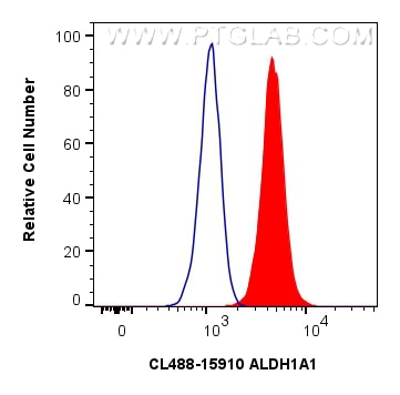 FC experiment of NIH/3T3 using CL488-15910 Flow cytometry (FC) experiment of NIH/3T3 cells using CoraLite® Plus 488-conjugated ALDH1A1 Polyclonal a (CL488-15910)