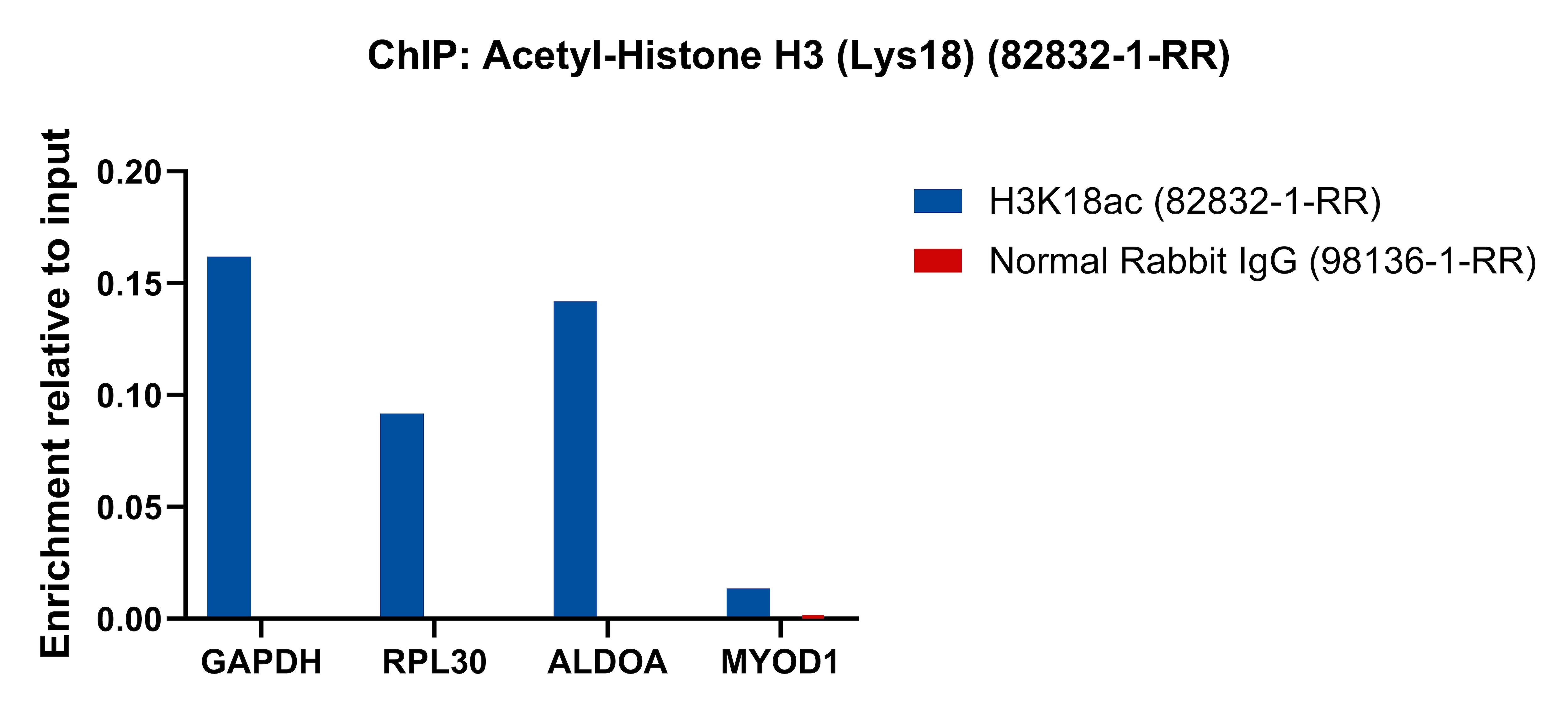 ChIP experiment of HeLa cells using Acetyl-Histone H3 (Lys18) Recombinant antibody (82832-1-RR)