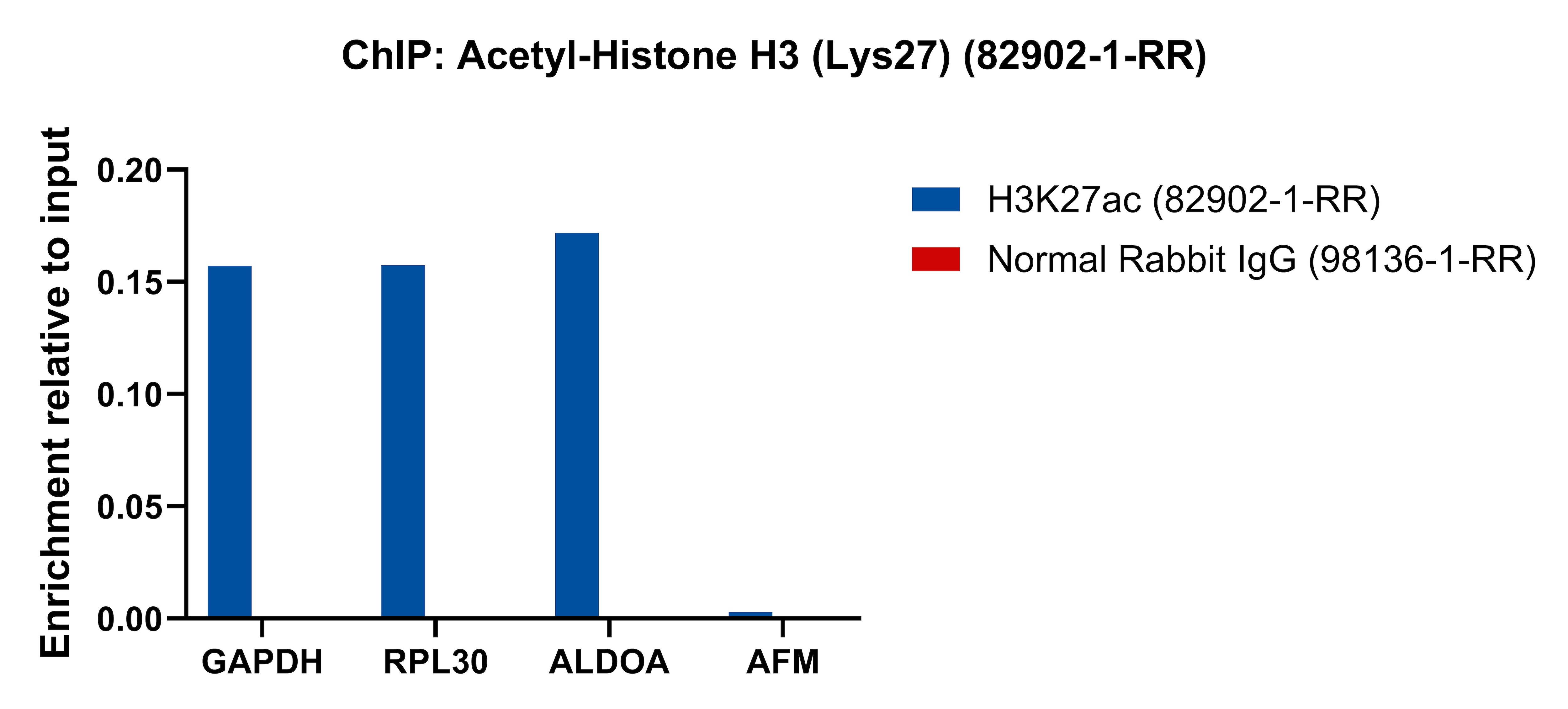 ChIP experiment of HeLa cells using Acetyl-Histone H3 (Lys27) Recombinant antibody (82902-1-RR)