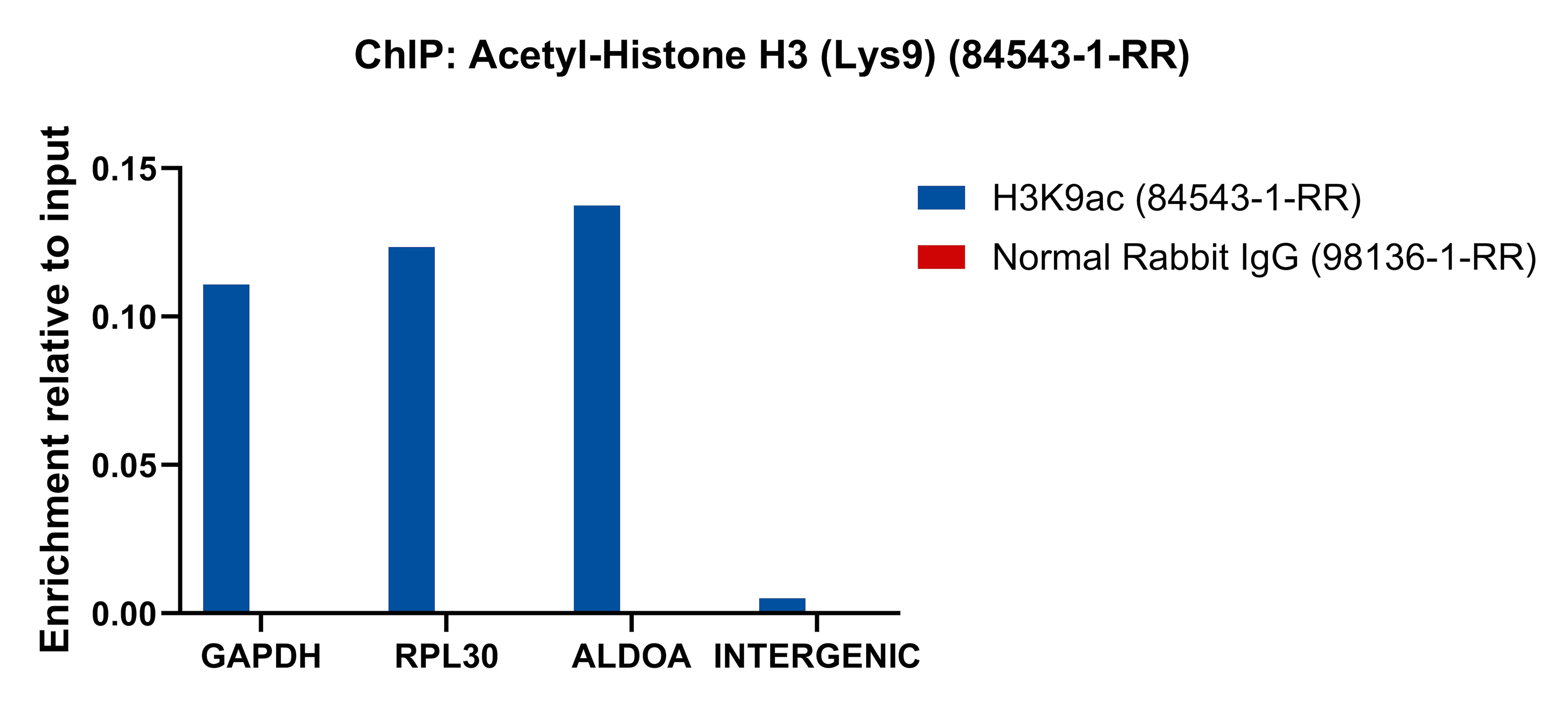 ChIP experiment of HeLa cells using Acetyl-Histone H3 (Lys9) Recombinant antibody (84543-1-RR)