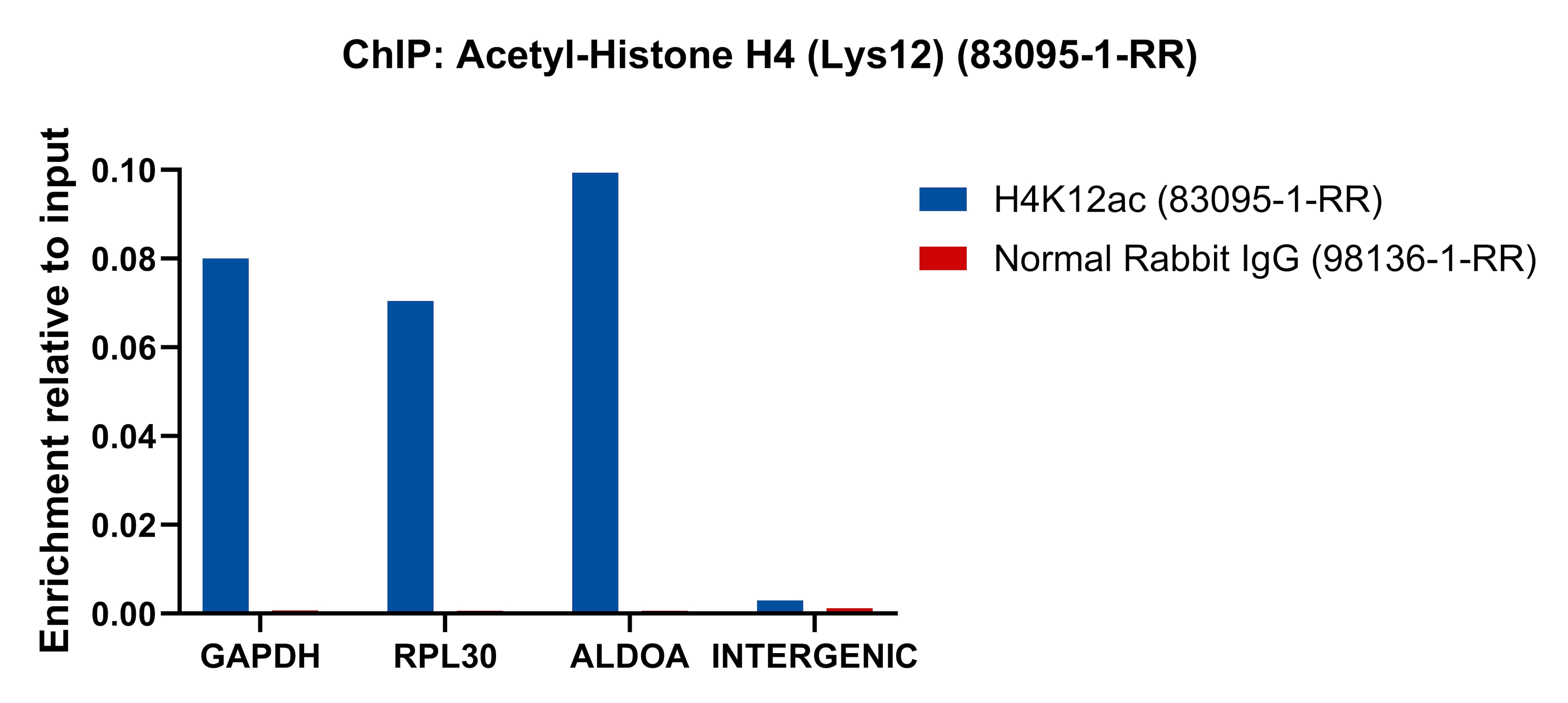 ChIP experiment of HeLa cells using Acetyl-Histone H4 (Lys12) Recombinant antibody (83095-1-RR)