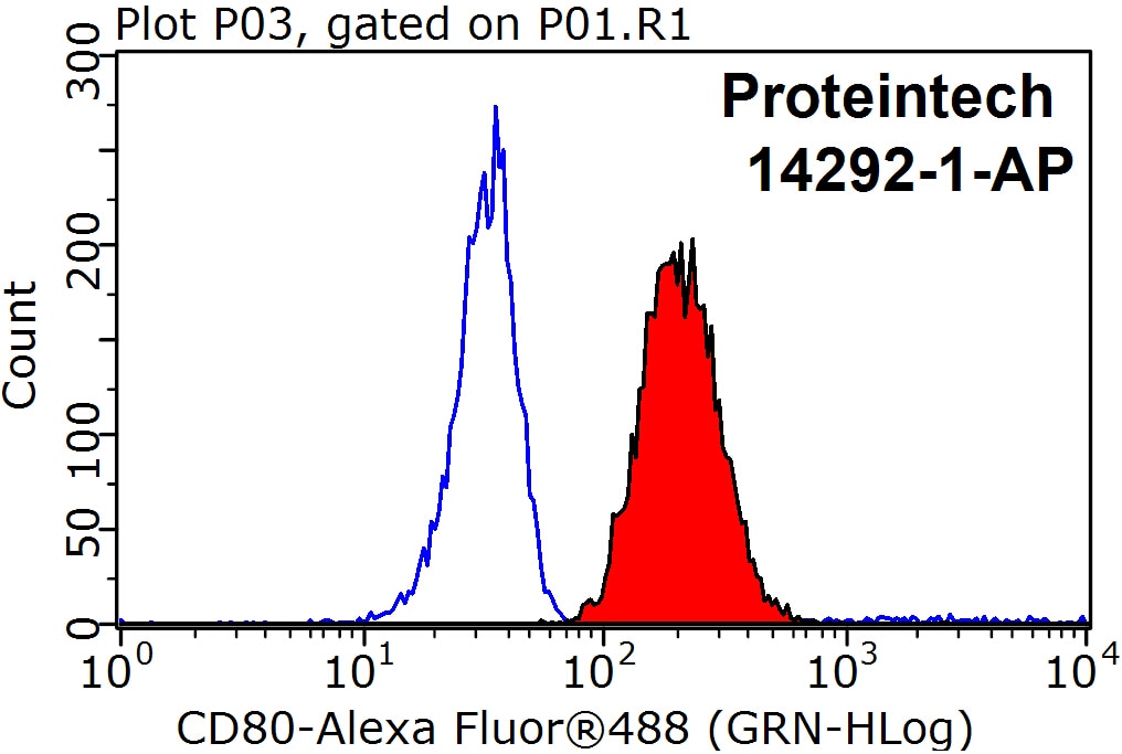 Flow cytometry (FC) experiment of Raji cells using CD80/B7-1 Polyclonal antibody (14292-1-AP)