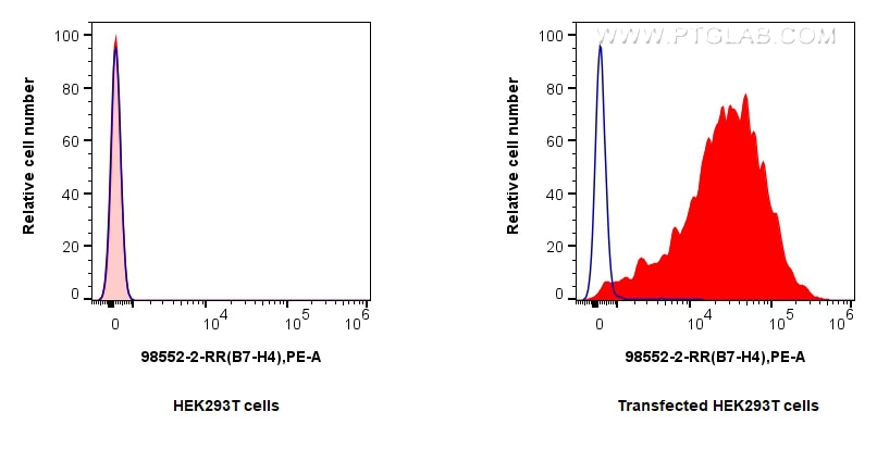 FC experiment of Transfected HEK-293T using 98552-2-RR Flow cytometry (FC) experiment of Transfected HEK-293T cells using Anti-Rat B7-H4 Rabbit Recombinant Antibody (98552-2-RR)