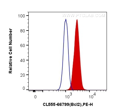 Flow cytometry (FC) experiment of NIH/3T3 cells using CoraLite®555-conjugated Bcl2 Monoclonal antibody (CL555-66799)