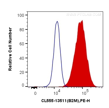 Flow cytometry (FC) experiment of HeLa cells using CoraLite®555-conjugated Beta-2-Microglobulin Polyc (CL555-13511)
