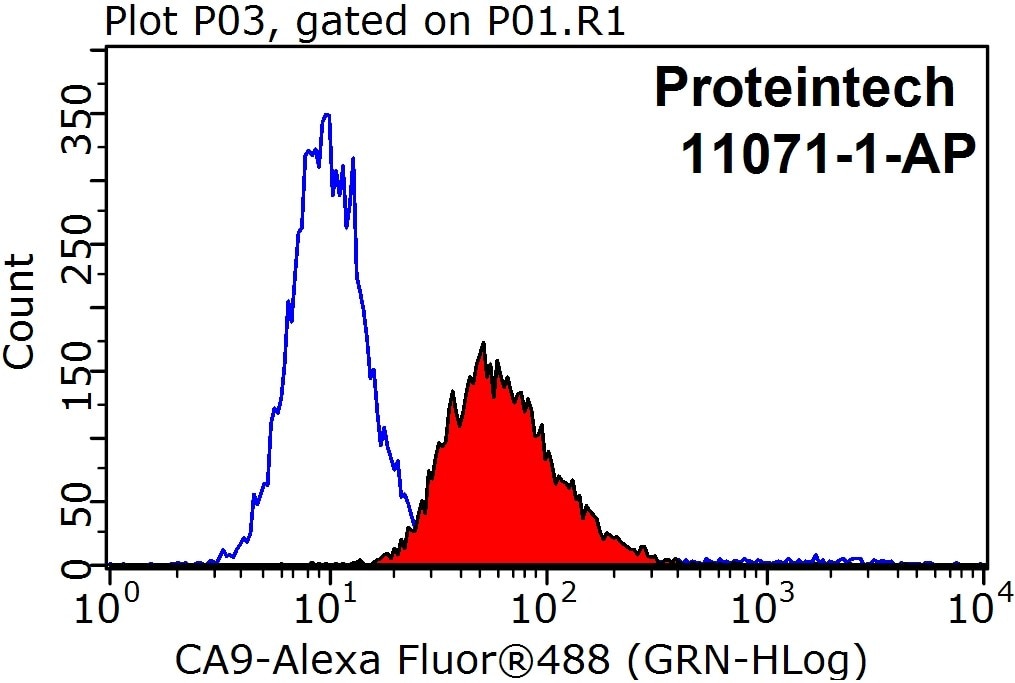 Flow cytometry (FC) experiment of HEK-293 cells using CA9 Polyclonal antibody (11071-1-AP)