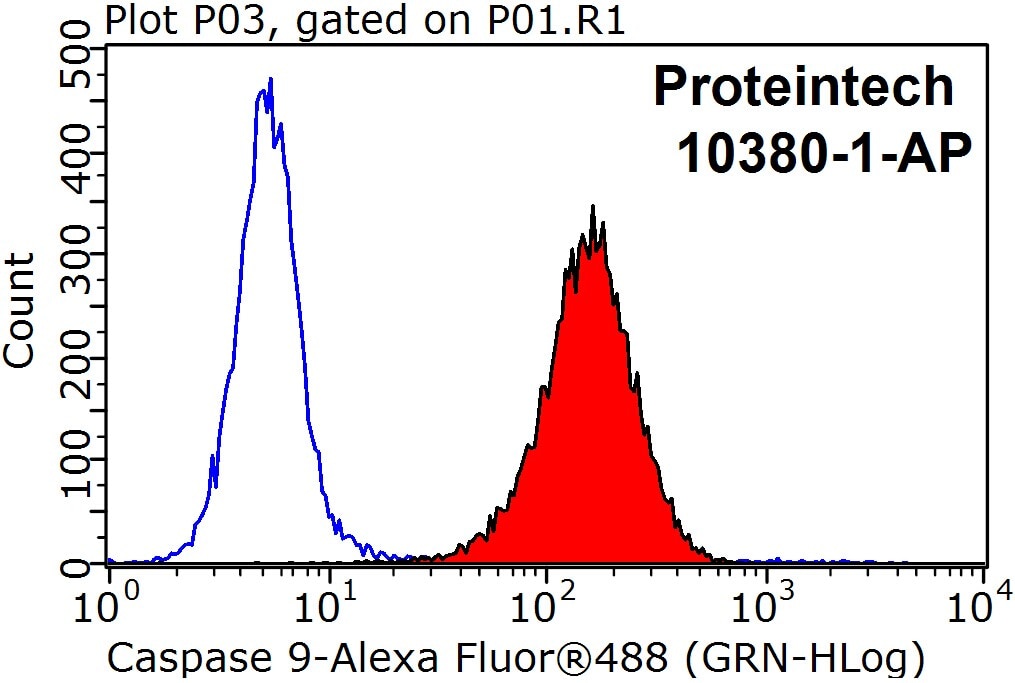 Flow cytometry (FC) experiment of HepG2 cells using Caspase 9/p35/p10 Polyclonal antibody (10380-1-AP)