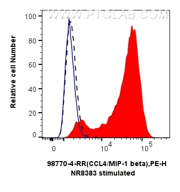 FC experiment of NR8383 using 98770-4-RR (same clone as 98770-4-PBS) Flow cytometry (FC) experiment of NR8383 cells using Anti-Rat CCL4/MIP-1 beta Rabbit Recombinant Antibo (98770-4-RR)