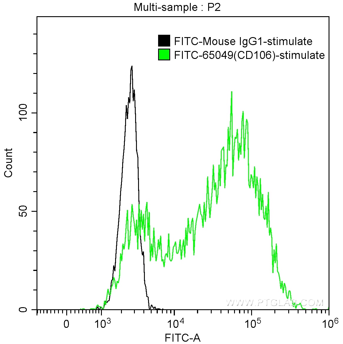 Flow cytometry (FC) experiment of HUVEC cells using FITC Anti-Human CD106 (1.G11B1) (FITC-65049)