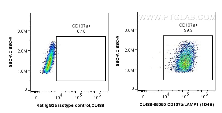 Flow cytometry (FC) experiment of NIH/3T3 cells using CoraLite® Plus 488 Anti-Mouse CD107a / LAMP1 (1D4B (CL488-65050)