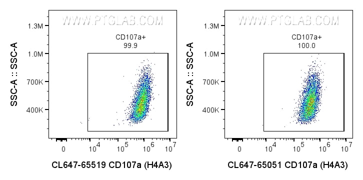 Flow cytometry (FC) experiment of HeLa cells using CoraLite® Plus 647 Anti-Human CD107a (H4A3) Mouse  (CL647-65519)
