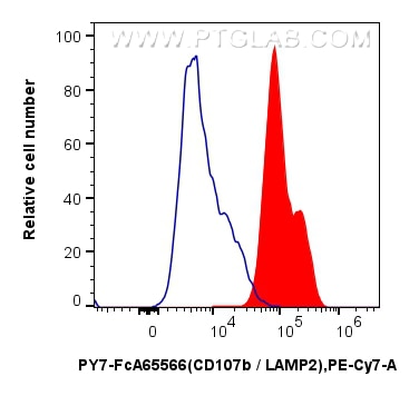 Flow cytometry (FC) experiment of Jurkat cells using FcZero-rAb® PE-Cyanine7 Anti-Human CD107b / LAMP2  (PY7-FcA65566)