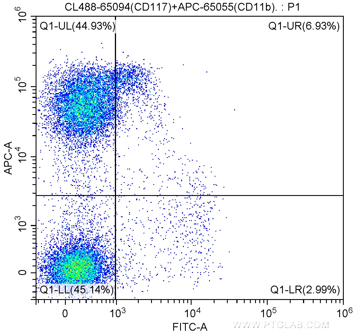 FC experiment of mouse bone marrow cells using CL488-65094