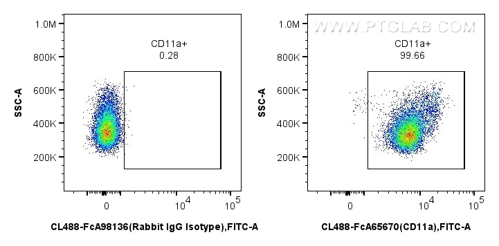 FC experiment of mouse thymocytes using CL488-FcA65670 Flow cytometry (FC) experiment of mouse thymocytes using FcZero-rAb® CoraLite® Plus 488 Anti-Mouse CD11a (M (CL488-FcA65670)