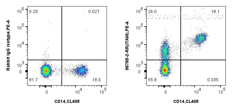 FC experiment of human PBMCs using 98785-2-RR (same clone as 98785-2-PBS) Flow cytometry (FC) experiment of human PBMCs using Anti-Human CD11b Rabbit Recombinant Antibody (98785-2-RR)