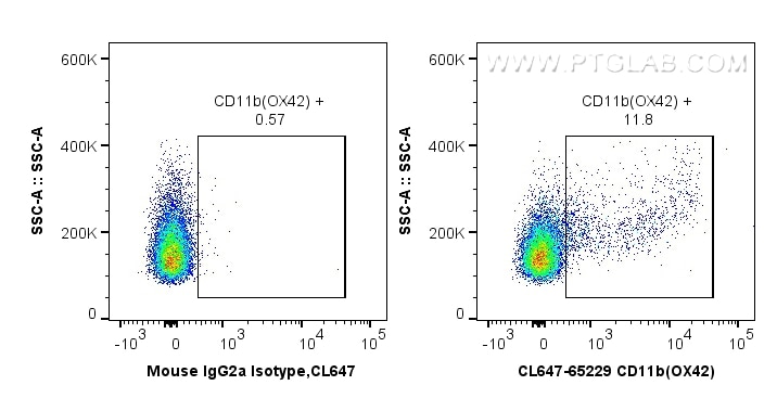 Flow cytometry (FC) experiment of wistar rat splenocytes using CoraLite® Plus 647 Anti-Rat CD11b (OX42) (CL647-65229)