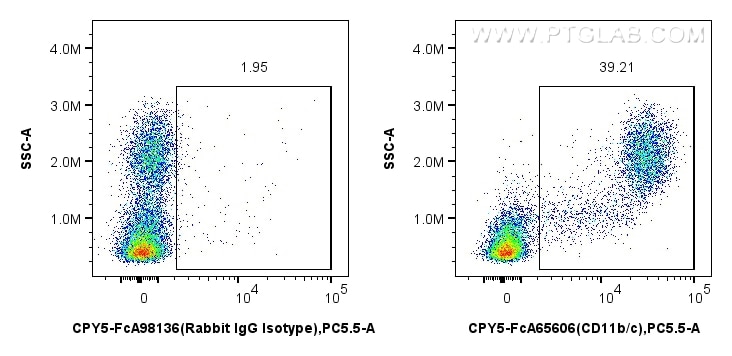 Flow cytometry (FC) experiment of rat bone marrow cells using FcZero-rAb® PerCP-Cyanine5.5 Anti-Rat CD11b/c (OX4 (CPY5-FcA65606)