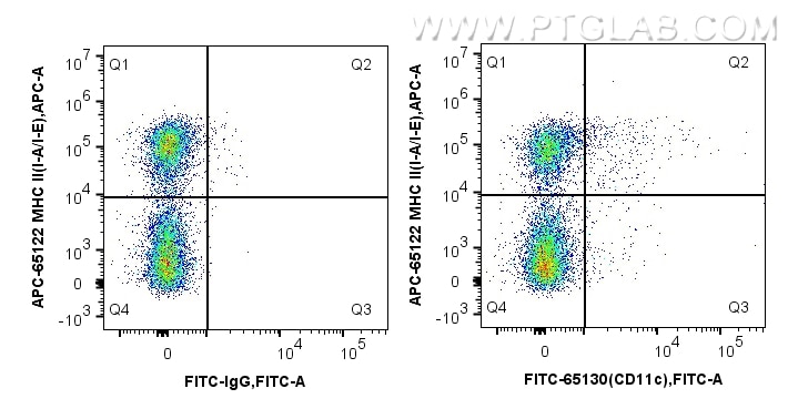 Flow cytometry (FC) experiment of mouse splenocytes using FITC Plus Anti-Mouse CD11c (N418) (FITC-65130)