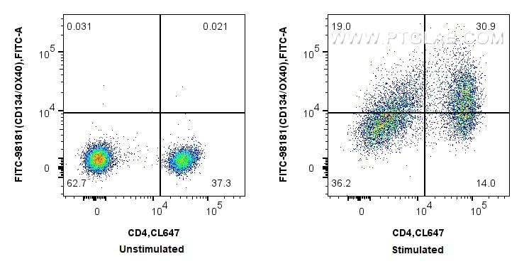 Flow cytometry (FC) experiment of human PBMCs using FITC Plus Anti-Human CD134/OX40 Rabbit Recombinant (FITC-98181)