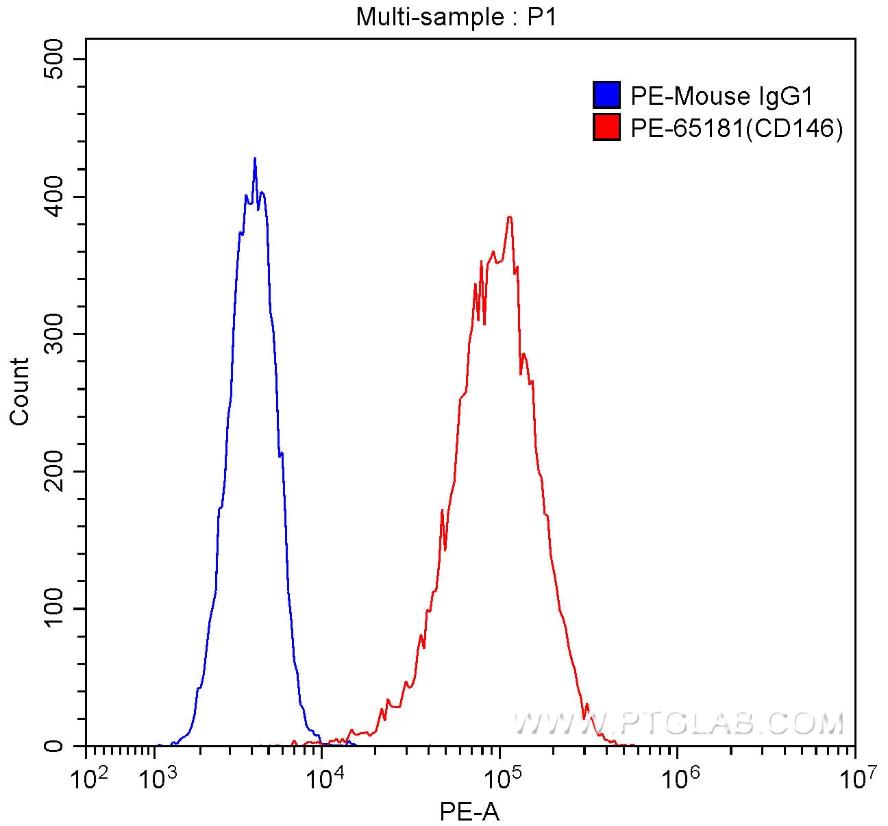 Flow cytometry (FC) experiment of HeLa cells using PE Anti-Human CD146 (P1H12) (PE-65181)