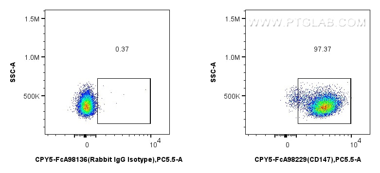 FC experiment of mouse thymocytes using CPY5-FcA98229 Flow cytometry (FC) experiment of mouse thymocytes using FcZero-rAb™ PerCP-Cyanine5.5 Anti-Mouse CD147 Rabb (CPY5-FcA98229)
