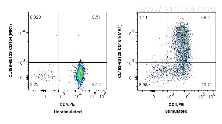 Flow cytometry (FC) experiment of BALB/c mouse CD4+ T cells using CoraLite® Plus 488 Anti-Mouse CD154 (MR1) (CL488-65129)