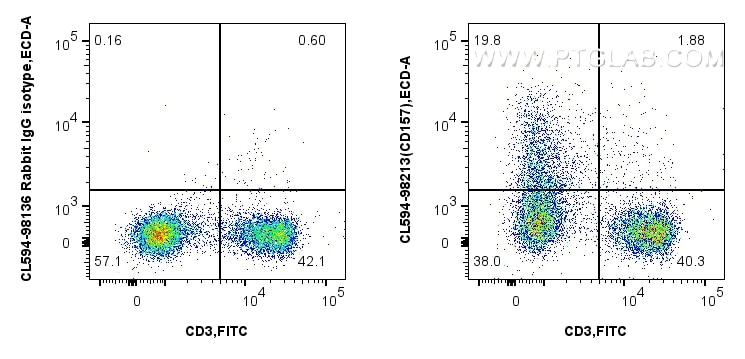 Flow cytometry (FC) experiment of mouse splenocytes using CoraLite®594 Anti-Mouse CD157 Rabbit Recombinant A (CL594-98213)