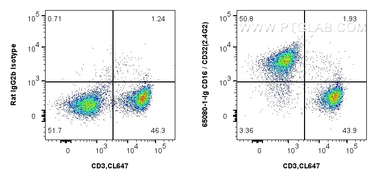 Flow cytometry (FC) experiment of mouse splenocytes using Anti-Mouse CD16 / CD32 (2.4G2) (65080-1-Ig)
