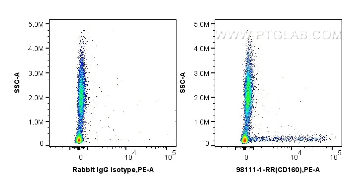 Flow cytometry (FC) experiment of human peripheral blood leukocytes using Anti-Human CD160 Rabbit Recombinant Antibody (98111-1-RR)