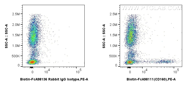 FC experiment of human peripheral blood leukocytes using Biotin-FcA98111 Flow cytometry (FC) experiment of human peripheral blood leukocytes using FcZero-rAb® Biotin Anti-Human CD160 Rabbit Recombi (Biotin-FcA98111)