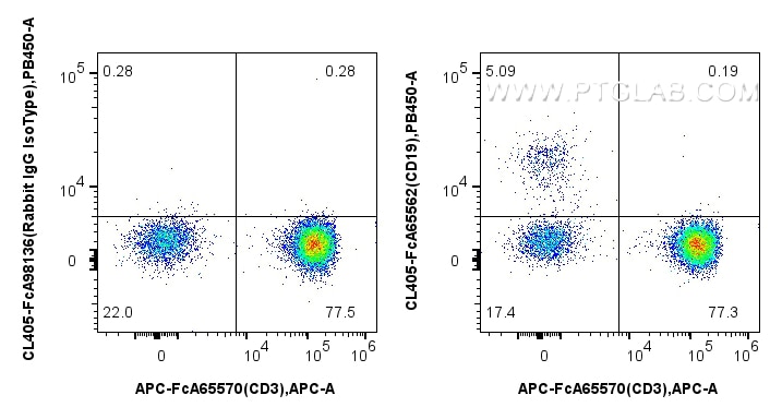 Flow cytometry (FC) experiment of human PBMCs using FcZero-rAb™ CoraLite® Plus 405 Anti-Human CD19 (4G (CL405-FcA65562)