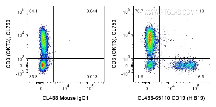 FC experiment of human PBMCs using CL488-65110