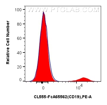 FC experiment of human PBMCs using CL555-FcA65562 Flow cytometry (FC) experiment of human PBMCs using FcZero-rAb® CoraLite® Plus 555 Anti-Human CD19 (4G (CL555-FcA65562)