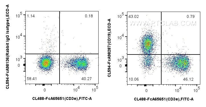 FC experiment of mouse splenocytes using CL594-FcA98287 Flow cytometry (FC) experiment of mouse splenocytes using FcZero-rAb™ CoraLite® Plus 594 Anti-Mouse CD19 Rab (CL594-FcA98287)