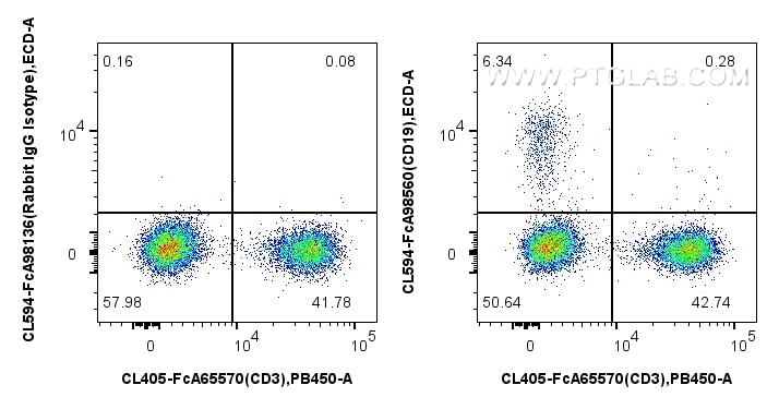 Flow cytometry (FC) experiment of human PBMCs using FcZero-rAb® CoraLite® Plus 594 Anti-Human CD19 Rab (CL594-FcA98560)