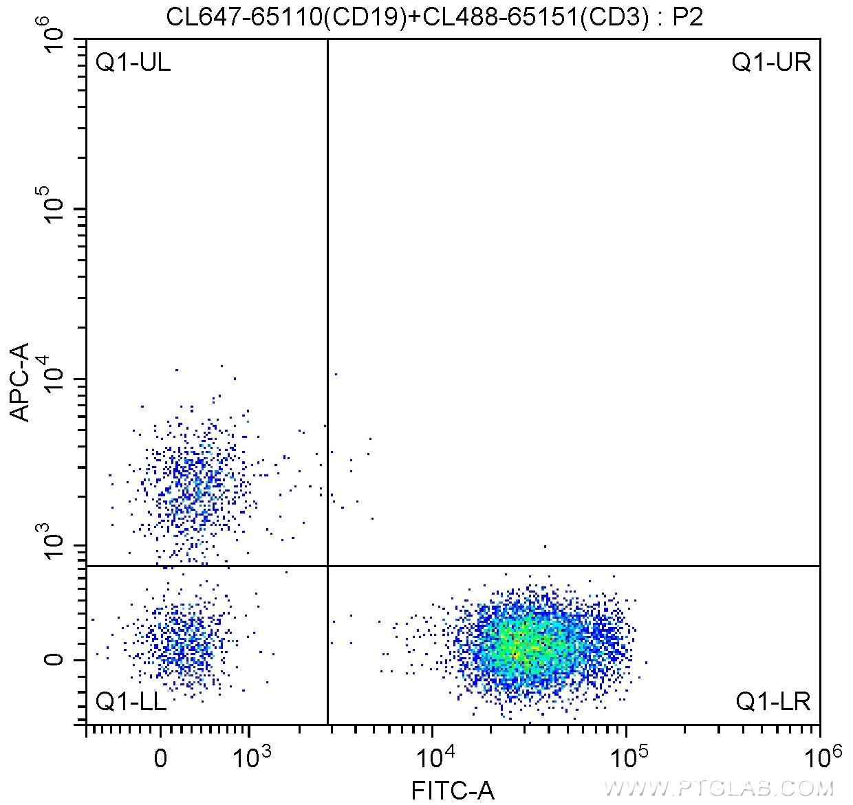 Flow cytometry (FC) experiment of human peripheral blood lymphocytes using CoraLite® Plus 647 Anti-Human CD19 (HIB19) (CL647-65110)
