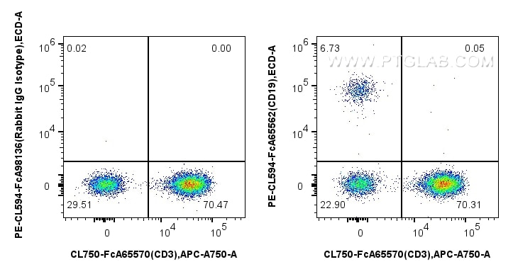 Flow cytometry (FC) experiment of human PBMCs using FcZero-rAb™ PE-CoraLite® Plus 594 Anti-Human CD19  (PCL594-FcA65562)