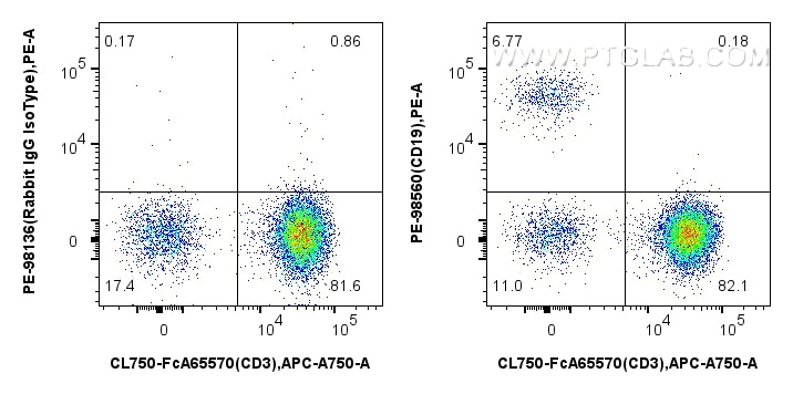 Flow cytometry (FC) experiment of human PBMCs using PE Anti-Human CD19 Rabbit Recombinant Antibody (PE-98560)