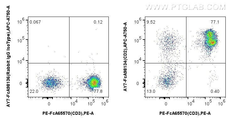 Flow cytometry (FC) experiment of human PBMCs using FcZero-rAb™ APC-Cyanine7 Anti-Human CD2 Rabbit Rec (AY7-FcA98134)