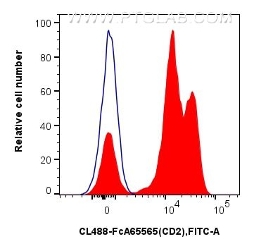 Flow cytometry (FC) experiment of human PBMCs using FcZero-rAb™ CoraLite® Plus 488 Anti-Human  CD2 (TS (CL488-FcA65565)