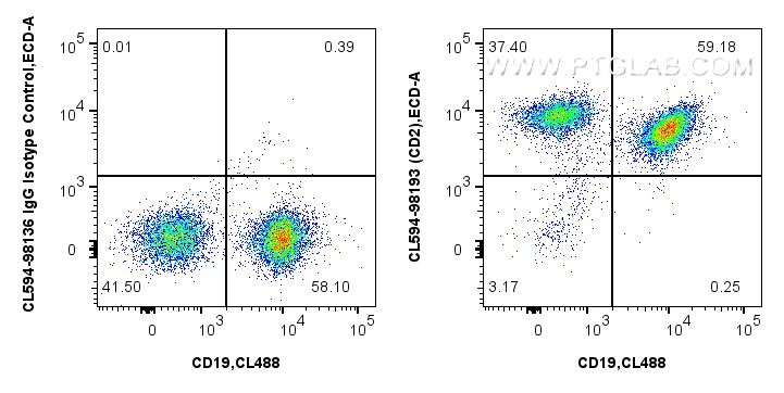 Flow cytometry (FC) experiment of mouse splenocytes using CoraLite®594 Anti-Mouse CD2 Rabbit Recombinant Ant (CL594-98193)